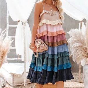 NEW Vici Collection Autumn Tones Ruffle Tiered Midi Dress